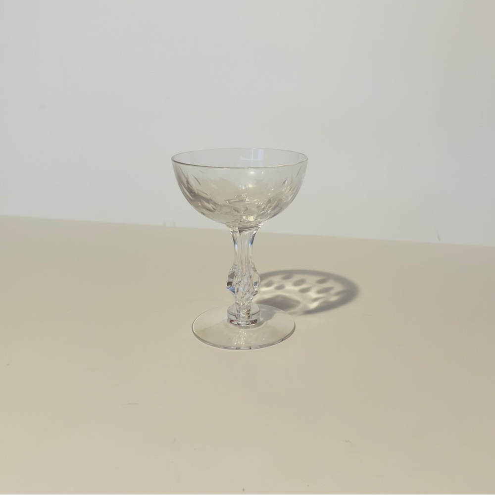 Vintage Crystal Coupe Champagne Glass | Etched Cut Glass | Elegant Cocktail